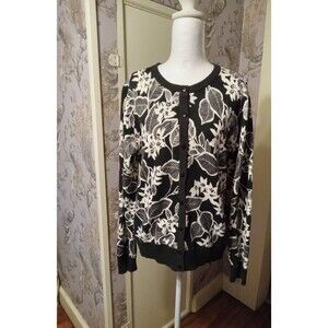 Studio Works Black/White Floral Button up Cardigan 100% Cotton  Small